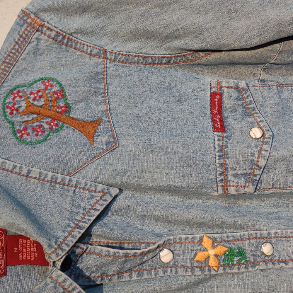 Lucky Brand RARE Dungarees Denim western shirt snap buttons jeans - Picture 4 of 14